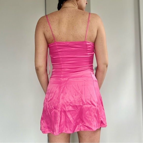 Zara Satin Mini Dress – Barbiecore 90s Coquette Babydoll - Hot Pink - Size M - Picture 3 of 15